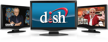 Picture of 3 TVs displaying DISH Network content including Larry King Live and the Food Network