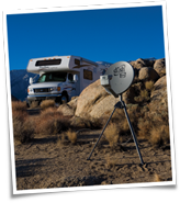 Photograph showing the Weekender Pack being used outdoors including a sturdy satellite dish on tripod